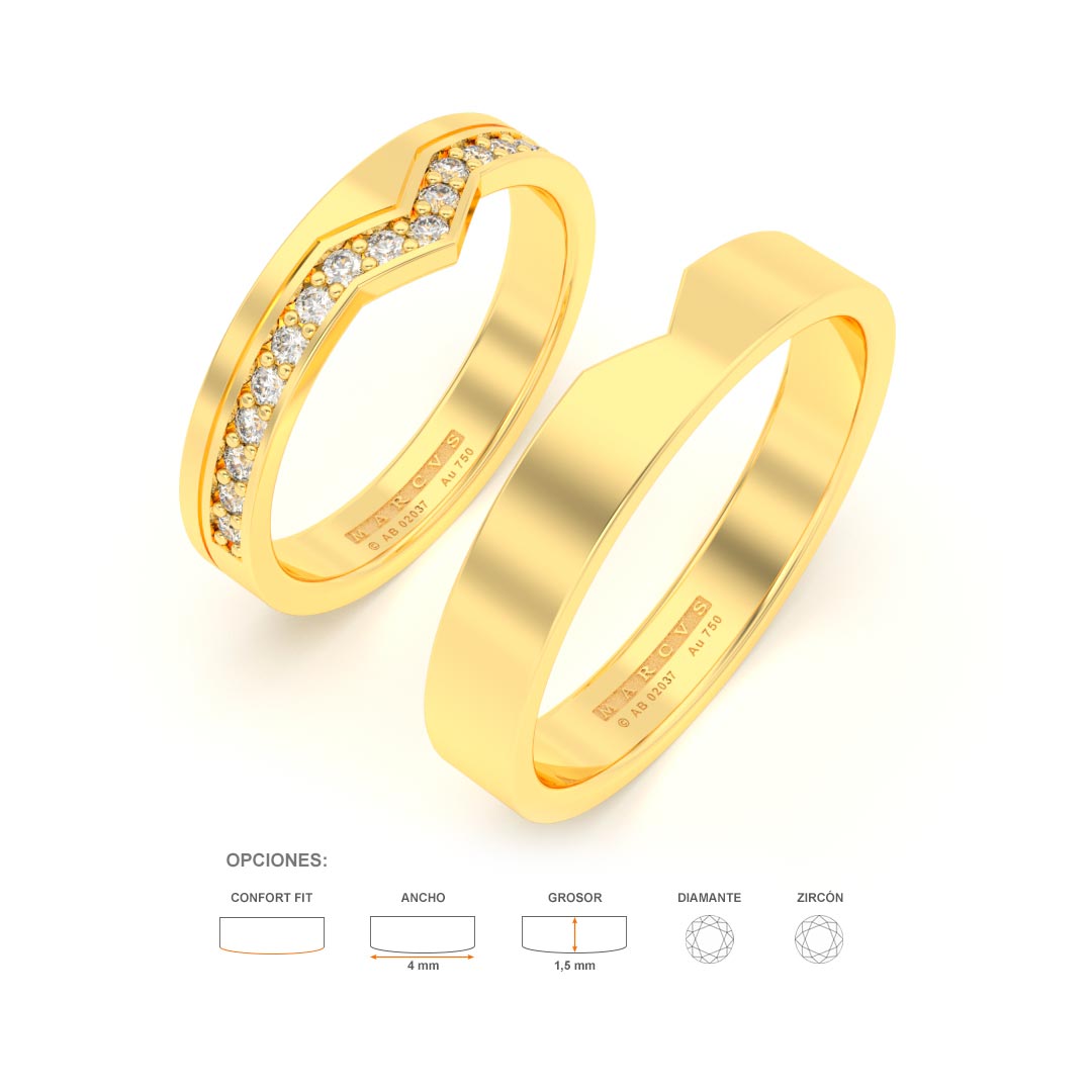JOSIANE WEDDING RINGS 18K YELLOW GOLD - MARCVS JOYEROS