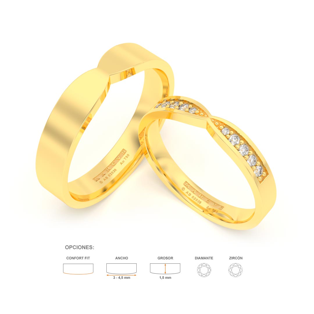 JOSIANE WEDDING RINGS 18K YELLOW GOLD - MARCVS JOYEROS