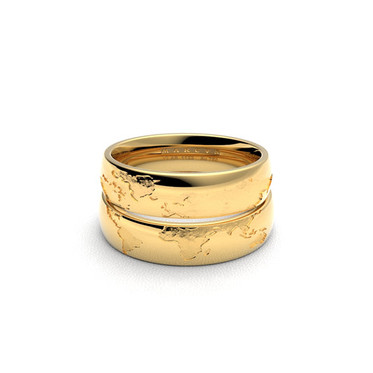 WORLD MAP WEDDING RINGS 18K GOLD - MARCVS JOYEROS