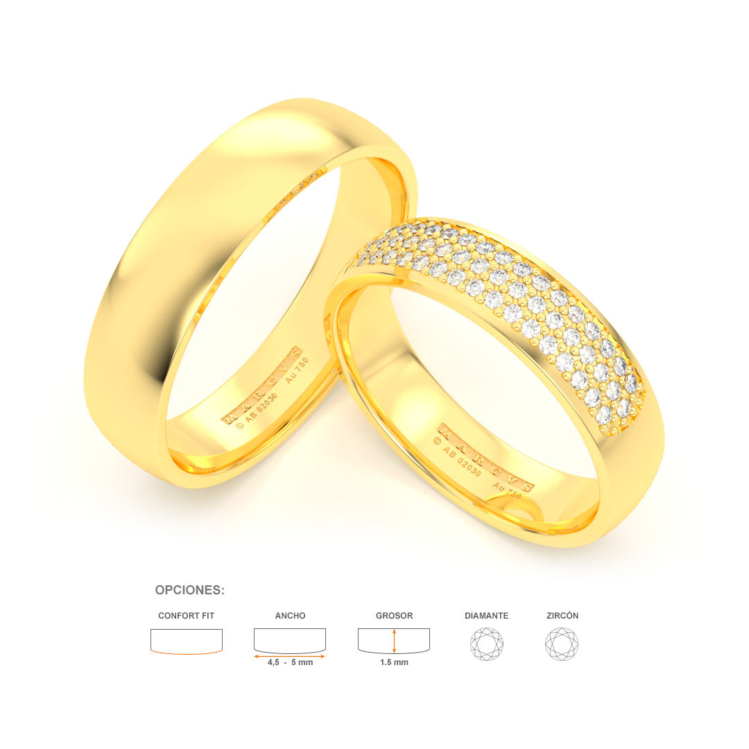 JOSIANE WEDDING RINGS 18K YELLOW GOLD - MARCVS JOYEROS
