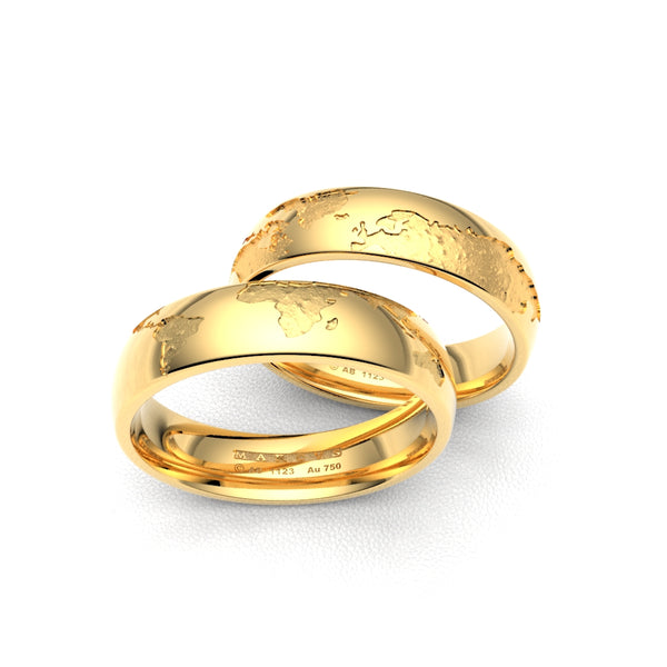 WORLD MAP WEDDING RINGS 18K GOLD MARCVS JOYEROS